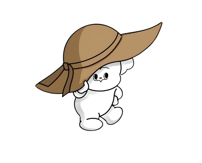 Mumu wearing a big sun hat